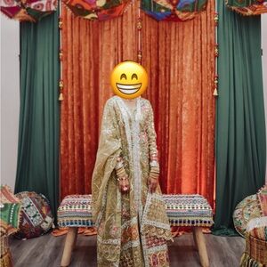 Embroidered Green and Pink Traditional Dress (Scandinavian)